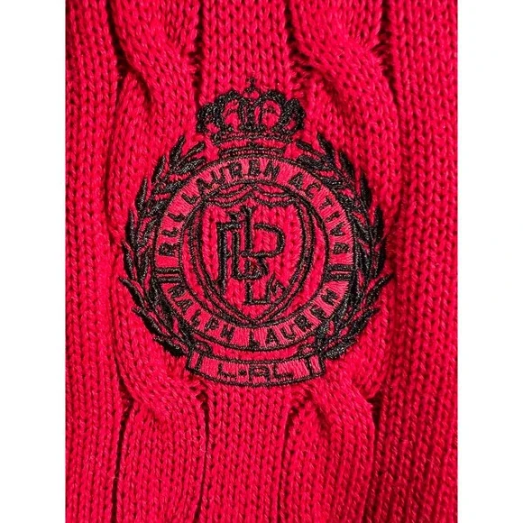Lauren Ralph Lauren Active Cardigan Sweater Womens Medium Red Crest Cable Knit - Picture 4 of 11